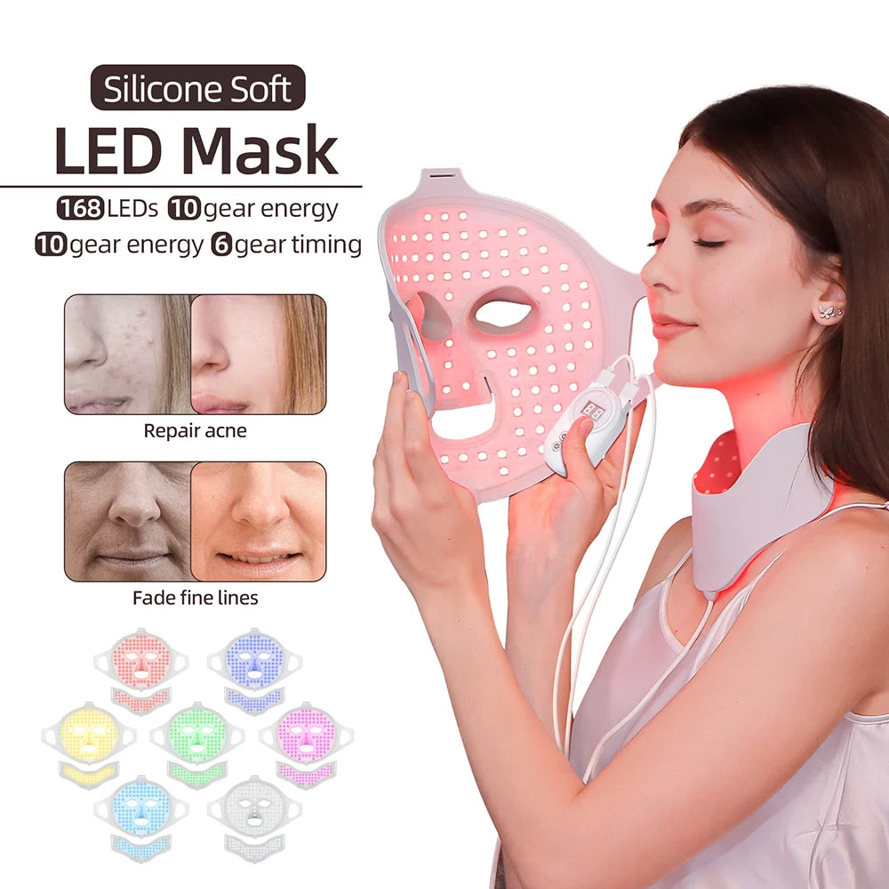 Foreverlily Face Neck Silicone LED Mask &ndash; 7 Colors Photon Red Light Therapy