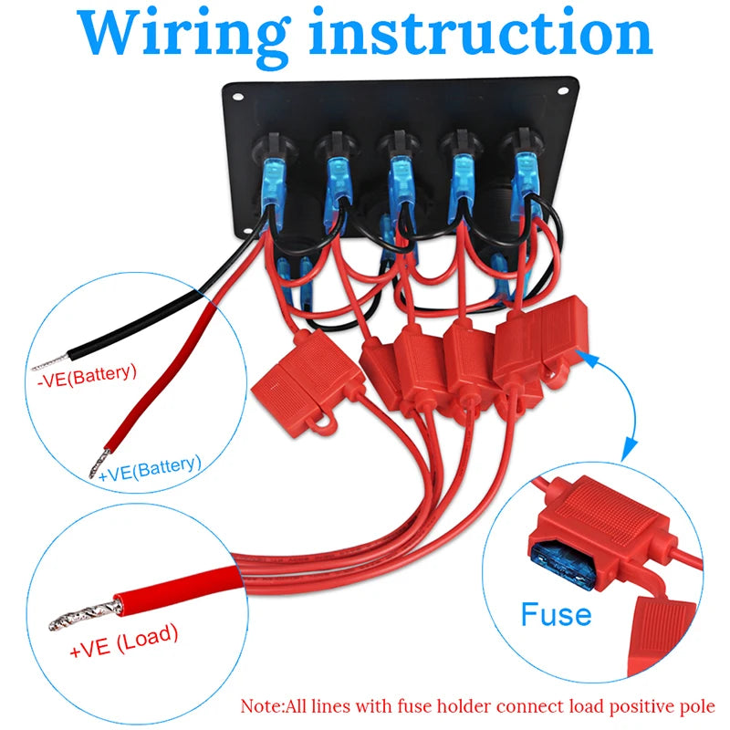 5 Gang Marine Boat Switch Panel &ndash; LED Waterproof Voltmeter