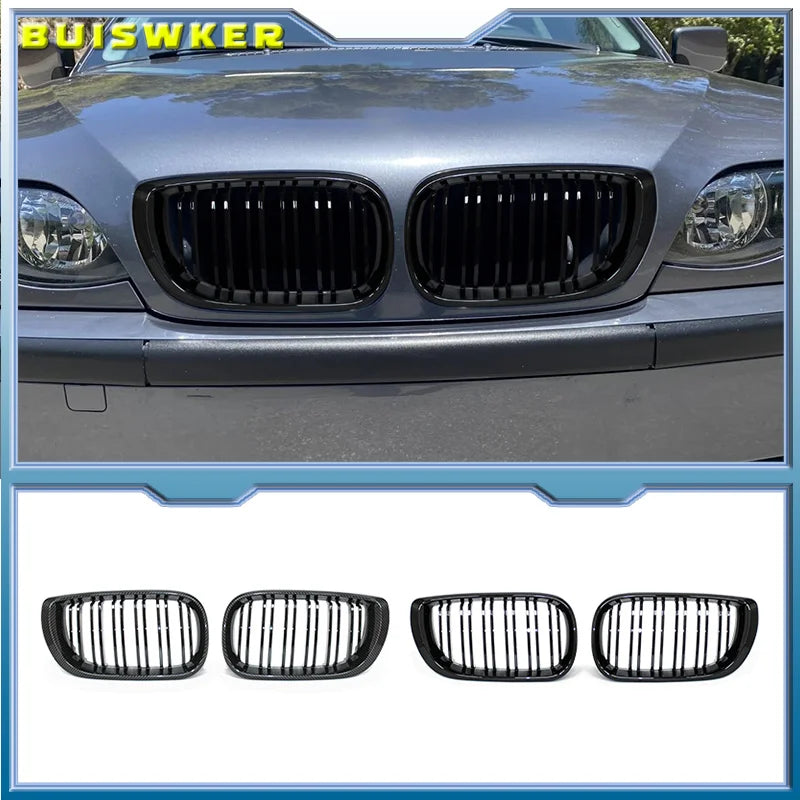 Iluvõred BMW E46 ees neeru iluvõred läikiv must võidusõidu topelt ribadega ABS 2002-2005 3 seeria