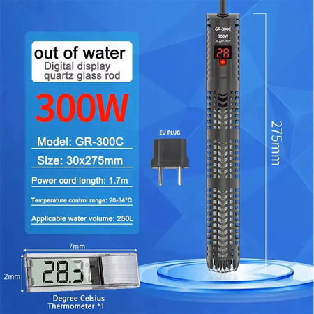 Aquarium Submersible Heater With Thermometer 220 240V 300C and Silver THE