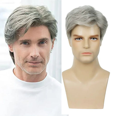 Short Silver Gray Wig for Men - Stylish Layered Cosplay &amp; Daily Use