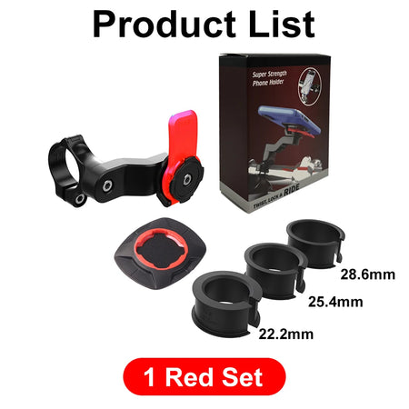 QUAD-LOCK Motorcycle Bike Phone Holder &ndash; 360 Degree Rotatable Navigation Support Red Sets A