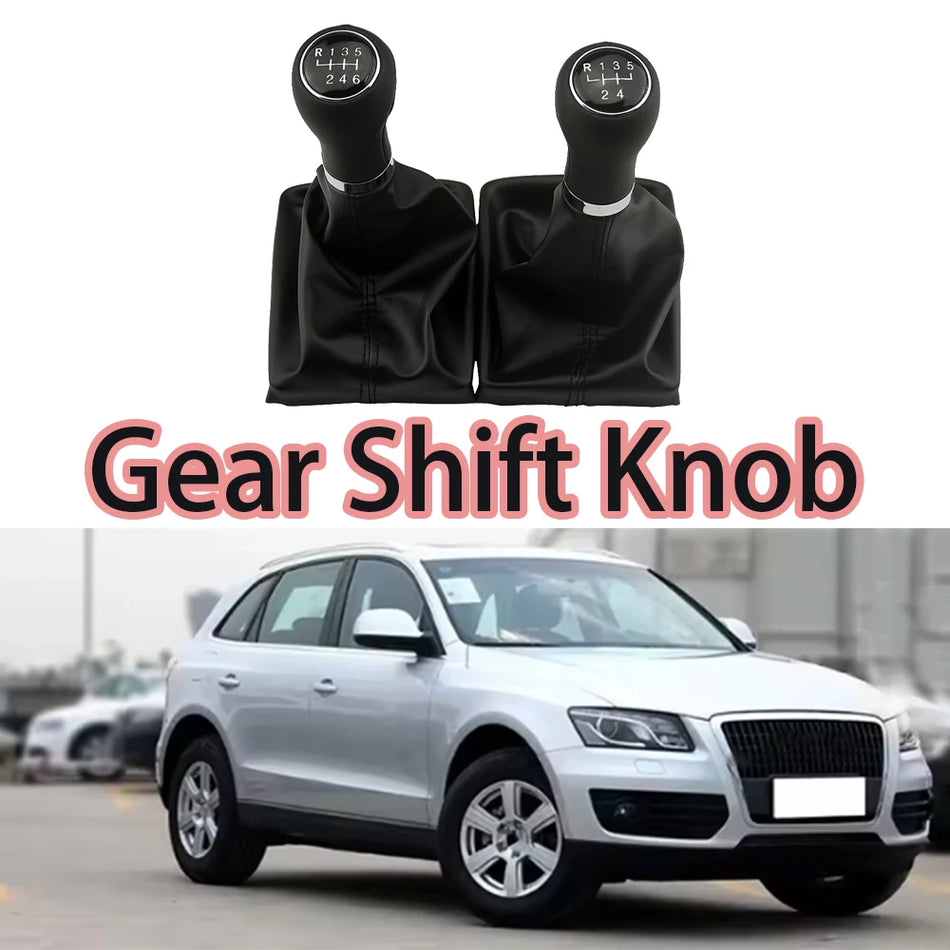 PU Leather Shift Gear Knob for Audi A6 C6 A4 B8 A5 Q5 5/6 Speed