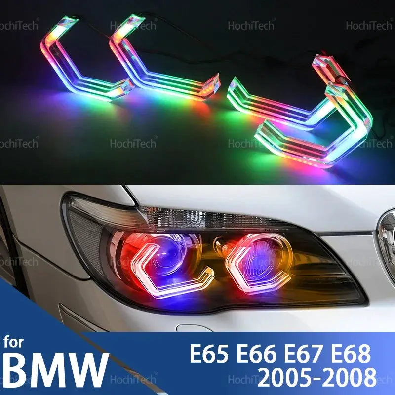 For BMW 7 Series E65 E66 E67 E68 Alpina B7 2001-2008 RGB colorful Dynamic light Angel Eyes Rings Led M4 style APP control Light by InterCyprus Trading Ltd