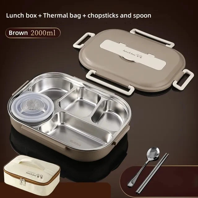 304 Stainless Steel Insulated Lunch Box &ndash; Microwave Safe 2000ml Brown