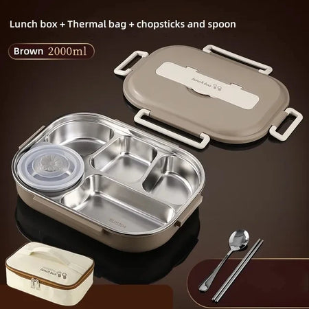 304 Stainless Steel Insulated Lunch Box &ndash; Microwave Safe 2000ml Brown