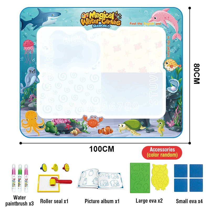 100x80CM Magic Water Drawing Mat with Reusable Magic Pens Doodle Montessori Painting Board Educational Toys Kids Gifts 39X31in ocean