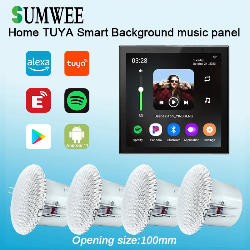SUMWEE 4-Inch Android 11 Wall Amplifier with Bluetooth and Ceiling Speakers System