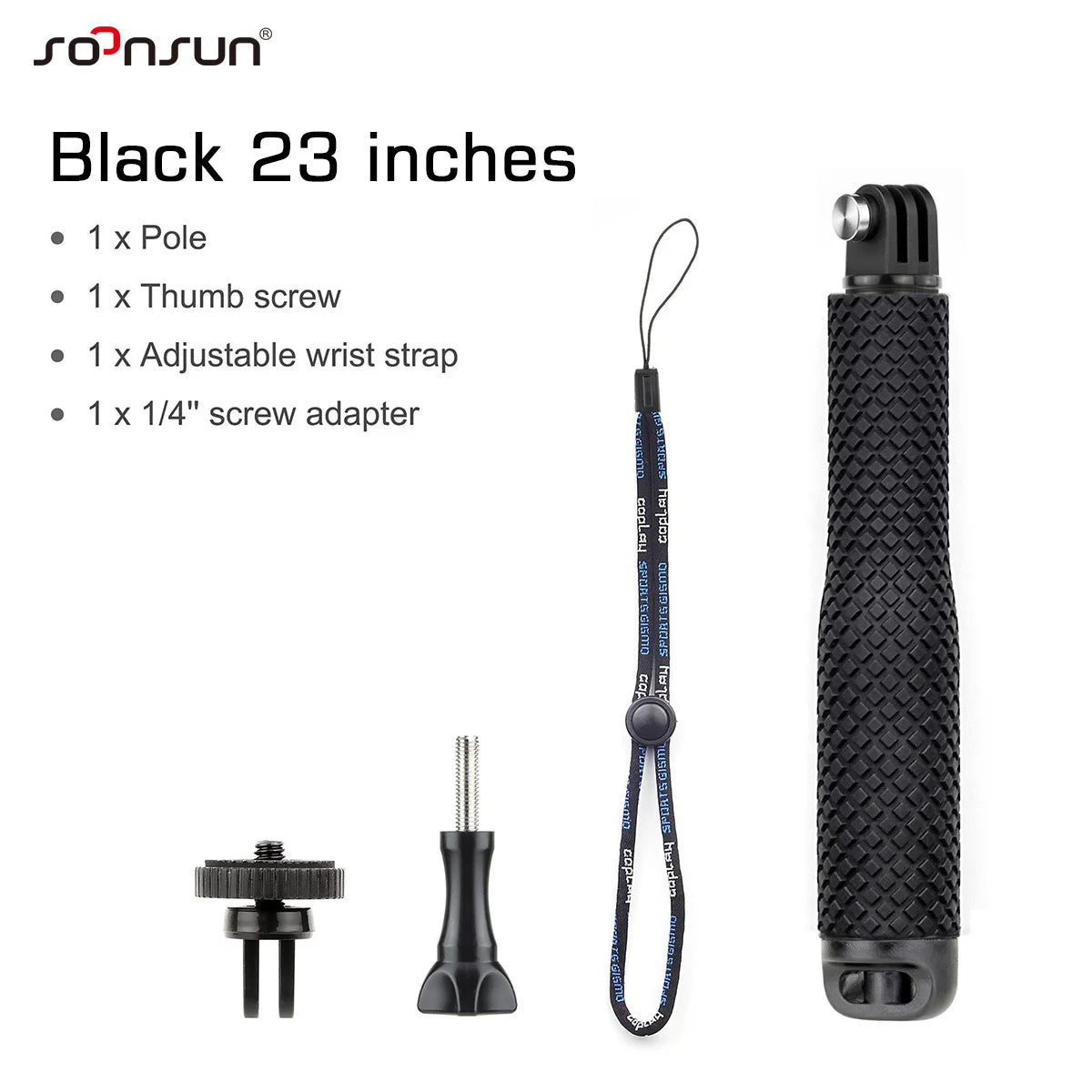 SOONSUN Aluminium Waterproof Selfie Stick &ndash; Versatile Underwater Grip for Action Cameras 23 inch black