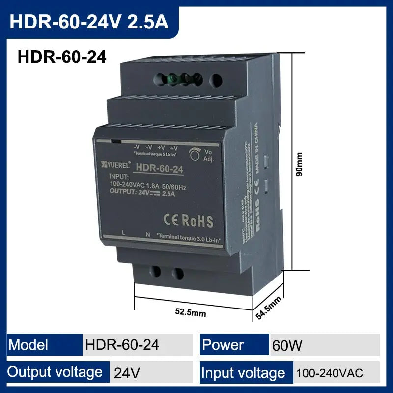 Ultrathin Rail Type Transformer | Efficient &amp; Versatile Power Supply Solutions HDR-60-24V 2.5A