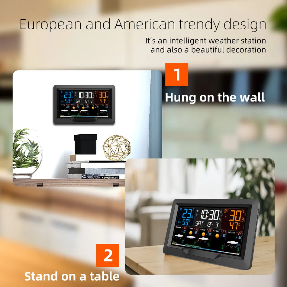 Tuya WIFI Smart Väderstation Temperatur Fuktighetsmätare Väderprognos Inomhus Utomhus Multifunktionell Väderväckarklocka