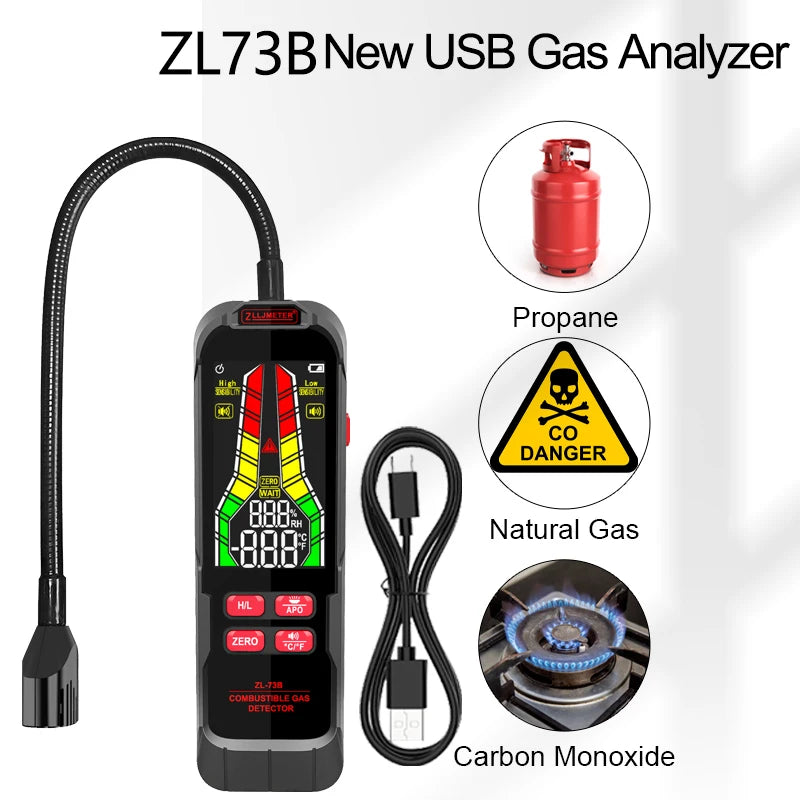 Combustible Gas Leak Detector With Flex Probe, 0-10000 PPM Digital Alarm