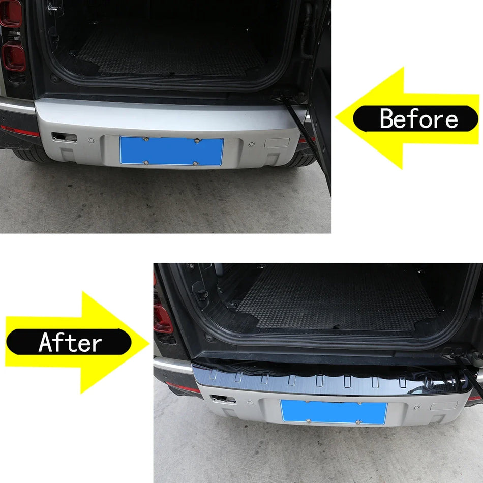 Naklejka na tylny zderzak Land Rover Defender 110 czarna stal nierdzewna