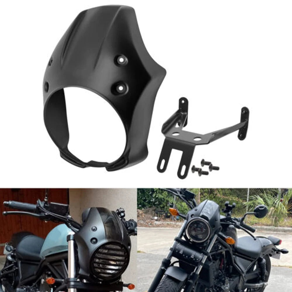 Matte Black Motorcycle Front Headlight Fairing Cover Mask &ndash; Custom Fit for Honda Rebel CMX 300 500