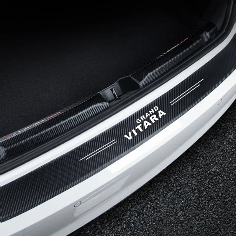 Door Sill Stickers Carbon Fiber Vinyl With PU Leather Accents for Suzuki Grand Vitara Logo 3D Protectors