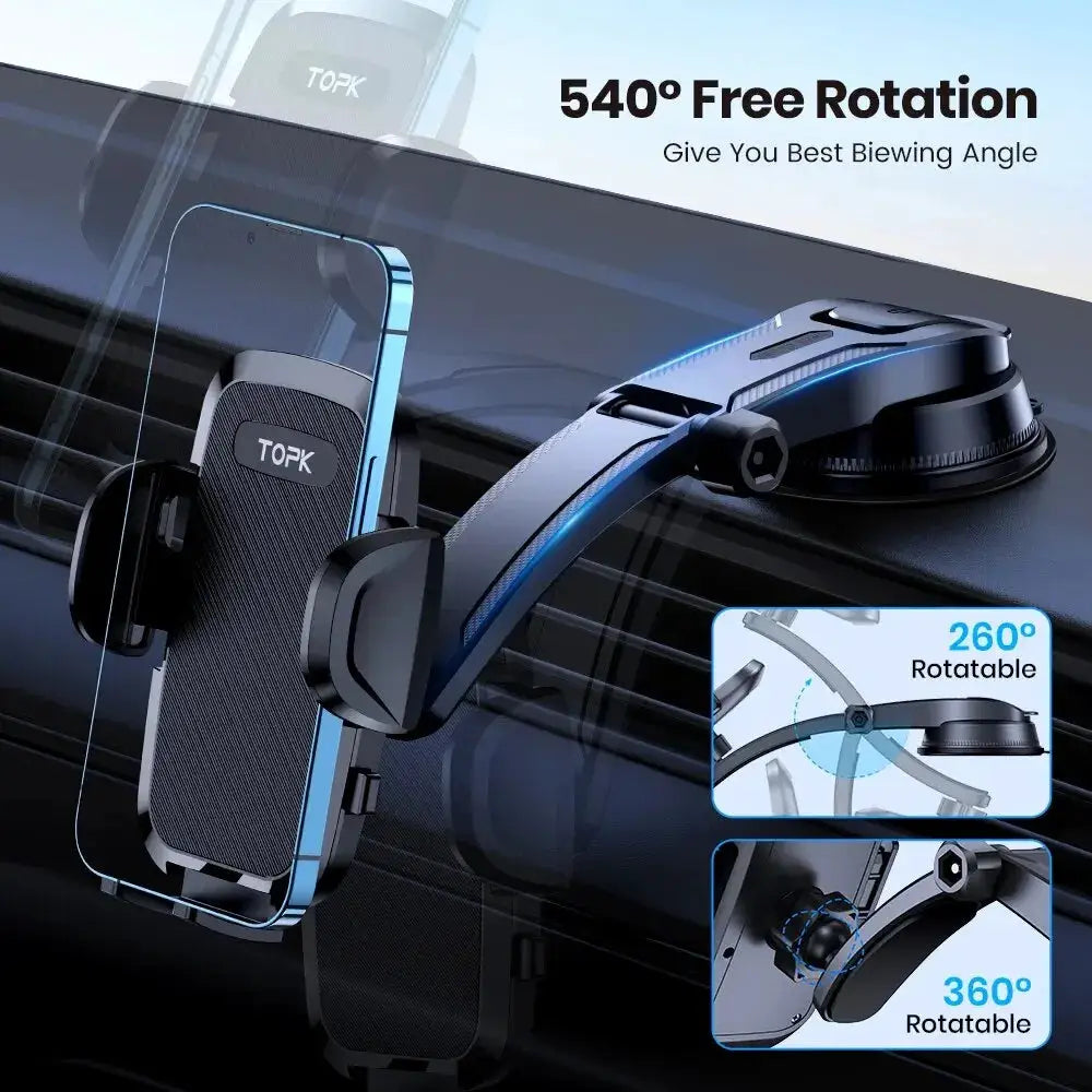 TOPK Car Phone Holder Mount 2-IN-1 Handsfree Stand Phone Holder for Dashboard & Air Vent Compatible with iPhone Samsung Android by InterCyprus Trading Ltd