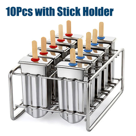 Eco-Friendly Stainless Steel Popsicle Mold for Healthy Treats 10Pcs with Holder