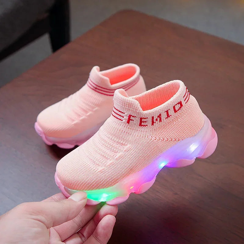 Light-Up Kids Sneakers with Comfortable Slip-On Design Pink / 26