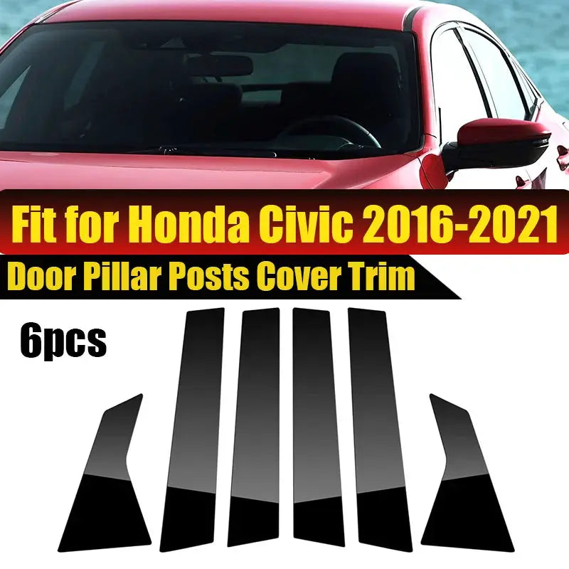 Carbon Fiber Door Pillar Trim Covers for Honda Civic 2016-2021 by InterCyprus Trading Ltd