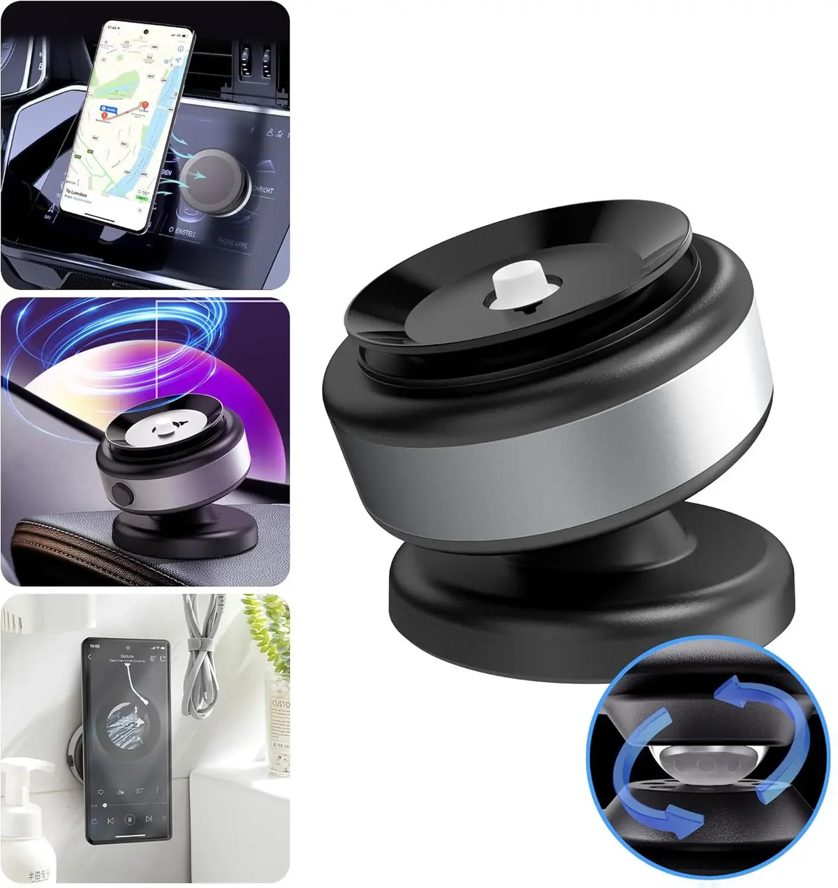 CrownQu Car Display Phone Holder &ndash; 360 Degree Rotation with Strong Magnetic Grip