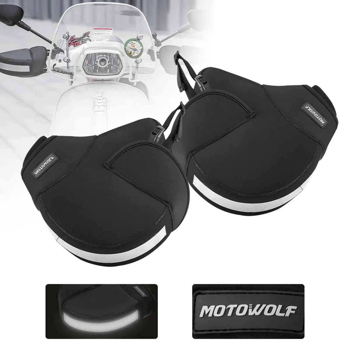 Motorcycle Thick Warm Handlebar Muff Waterproof Scooter Grip Handle Bar Muff Winter Protective Warmer Thermal Cover Gloves by InterCyprus Trading Ltd