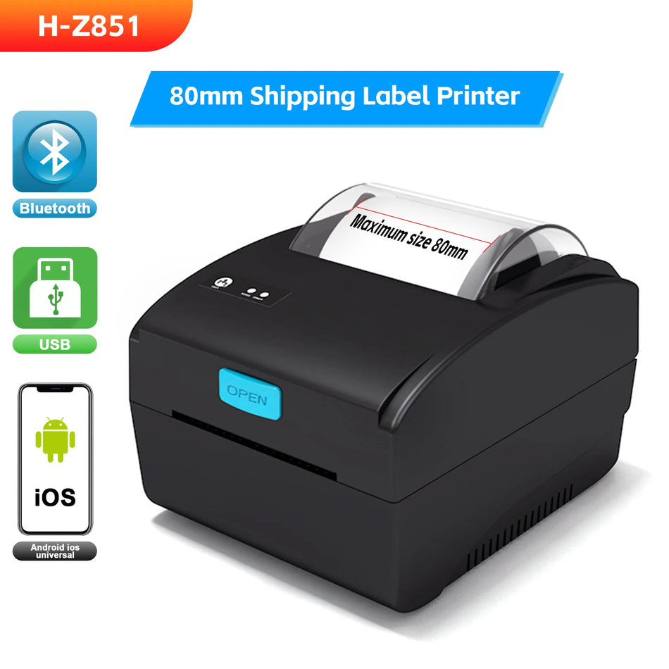 HZTZ 80mm Thermal Label Printer &ndash; USB Bluetooth Printing