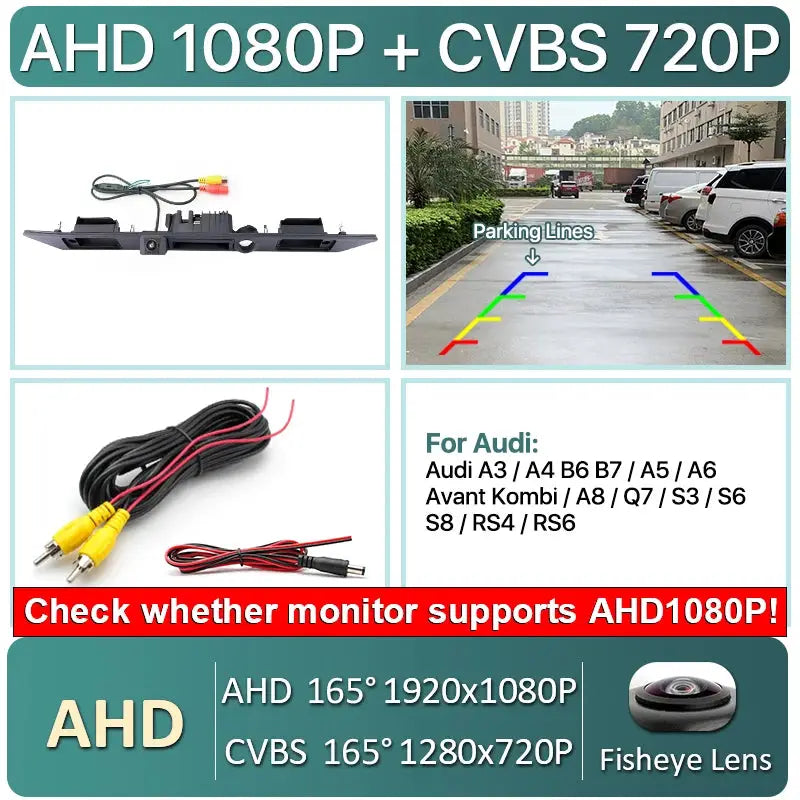 170 Degree AHD 1080P Car Trunk Handle Reverse Camera For Audi A3 A4 A6 B6 B7 S3 S6 A8 RS4 RS6 A5 Q7 2010-2014 Dynamic Trajectory by InterCyprus Trading Ltd