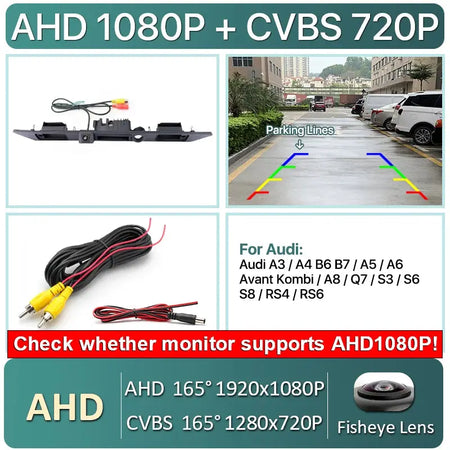 170 Degree AHD 1080P Car Trunk Handle Reverse Camera For Audi A3 A4 A6 B6 B7 S3 S6 A8 RS4 RS6 A5 Q7 2010-2014 Dynamic Trajectory by InterCyprus Trading Ltd