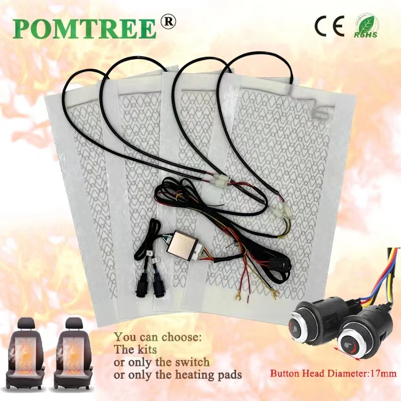 Built-In Car Seat Heater 12V Carbon Fiber Heating Pads, 6-Level Control