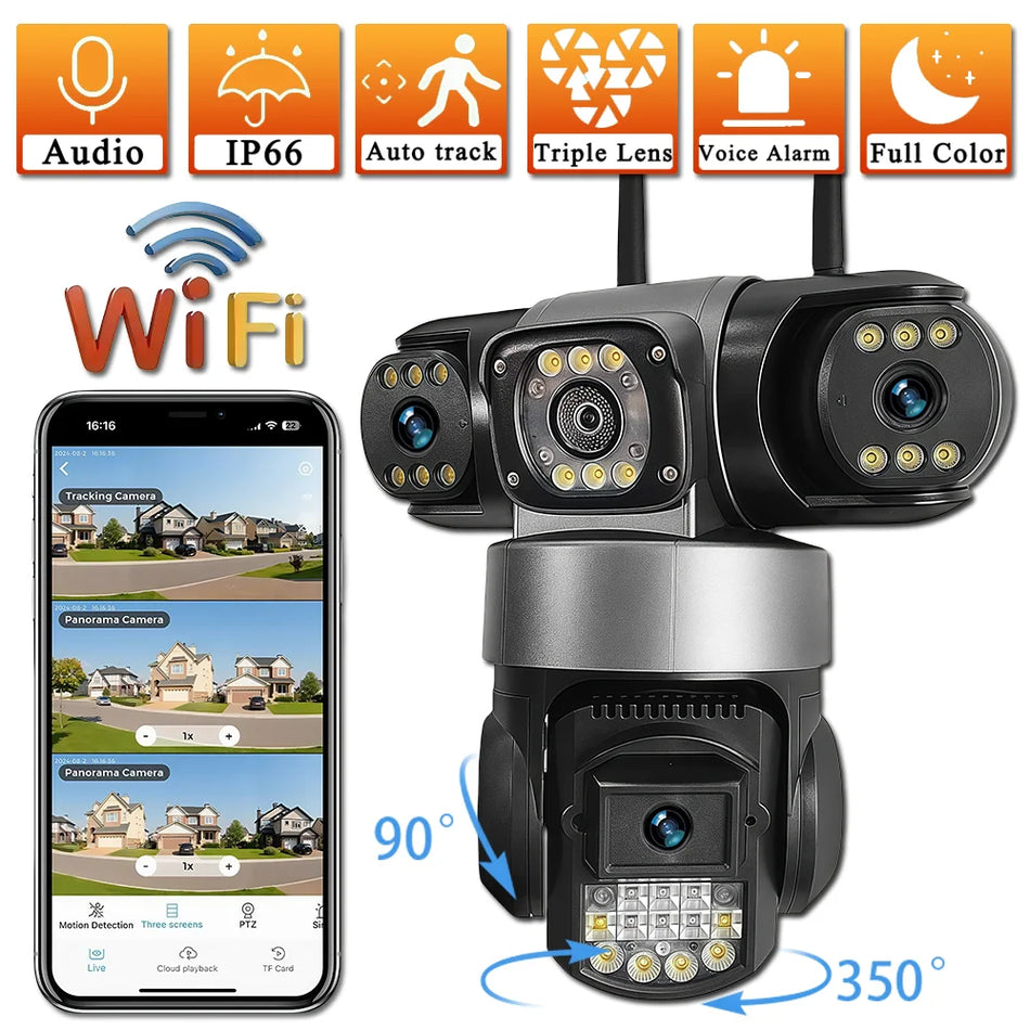 360&deg; Triple Lens Outdoor Security Camera
