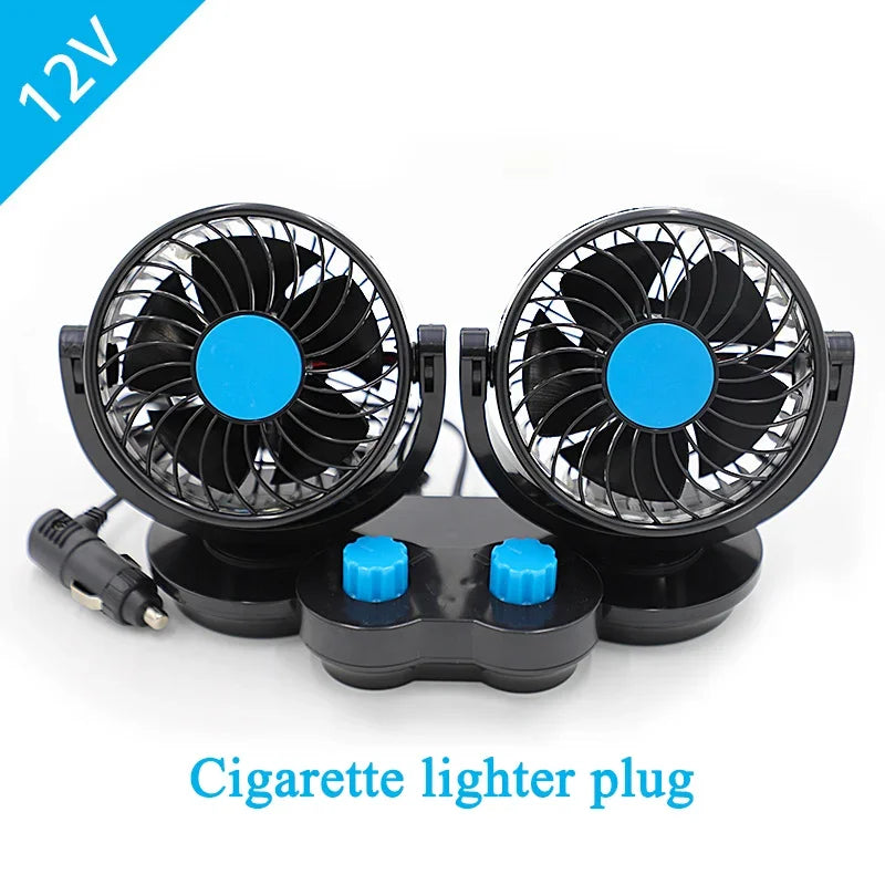 Автомобилен двуглав вентилатор 2-скорости, 360 градуса завъртане, чист меден мотор