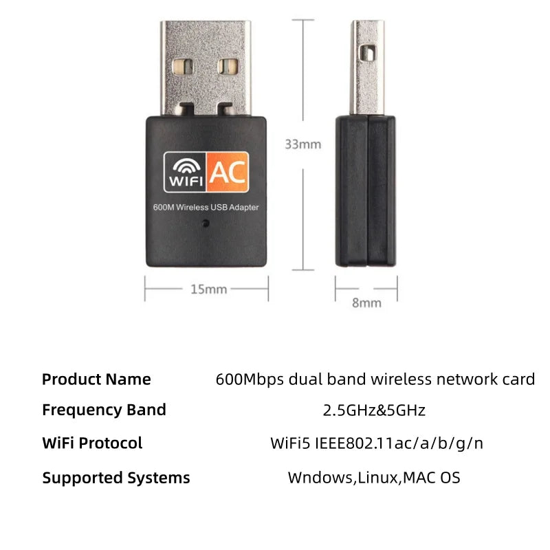 Adaptateur USB WiFi 600Mbps double bande 2.4/5GHz avec pilote gratuit