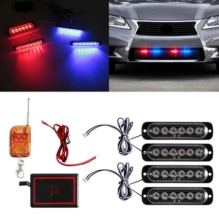 4PCS Grill Car LED Light Strobe Red Blue Emergency Remote Wireless Control Flash Signal Fireman Beacon Warning Lamp Yellow White by InterCyprus Trading Ltd