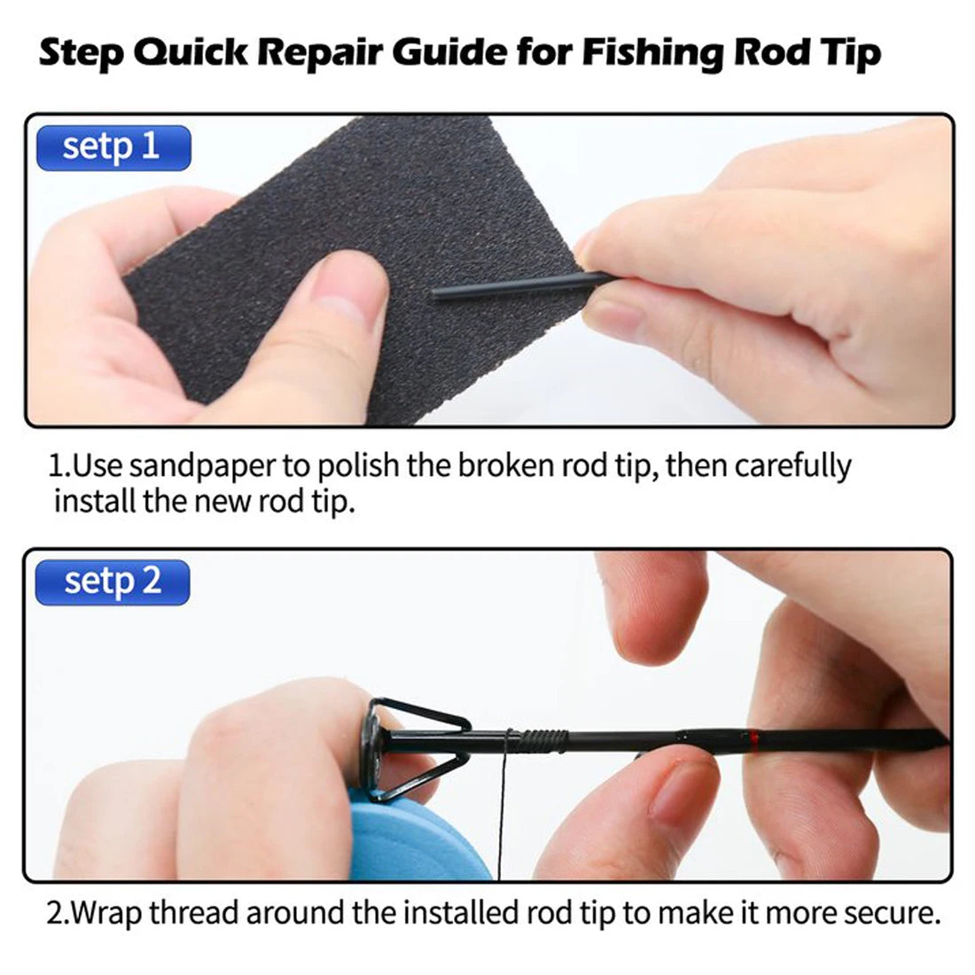 9KM Heavy Duty Fishing Rod Tips Repair Kit - 8Pcs with Ceramic Ring