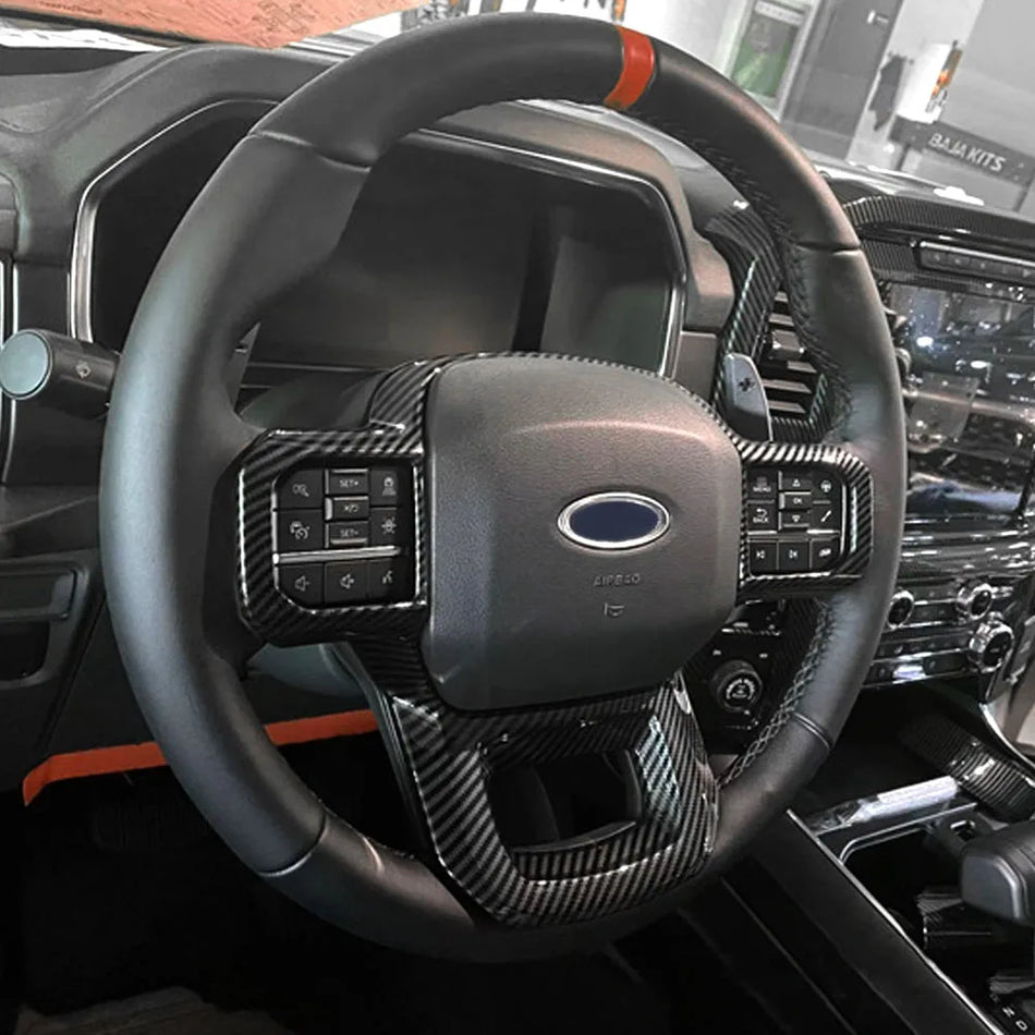 Capac pentru panoul volanului cu aspect din fibră de carbon, plastic ABS pentru upgrade interior Ford F-150