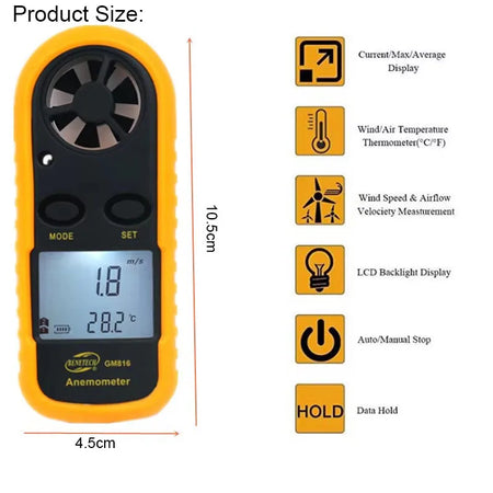 Digital Anemometer GM816 - LCD Backlight Temperature Tester