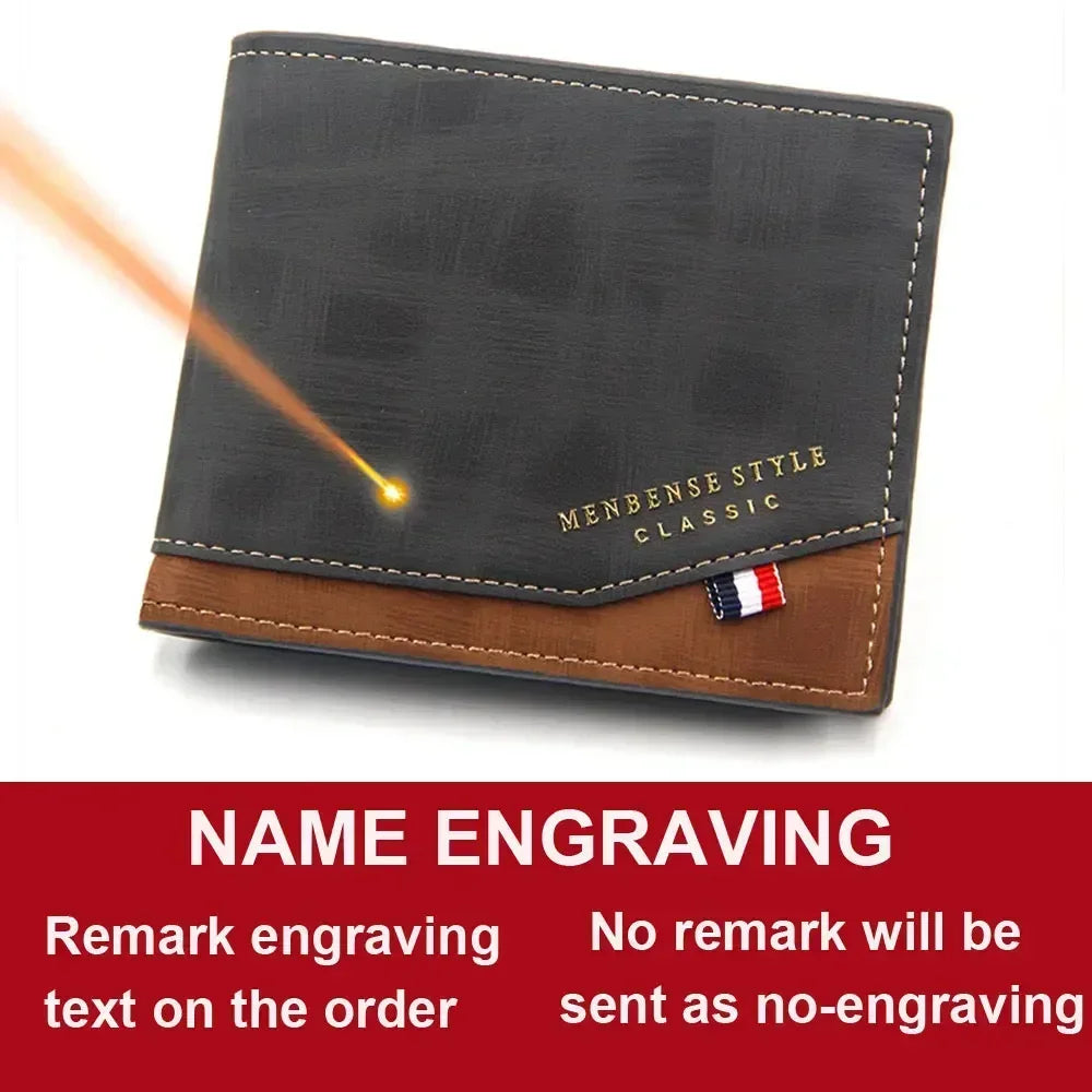 Personalised Classic Short Wallet with Coin Pocket for Men Black Name