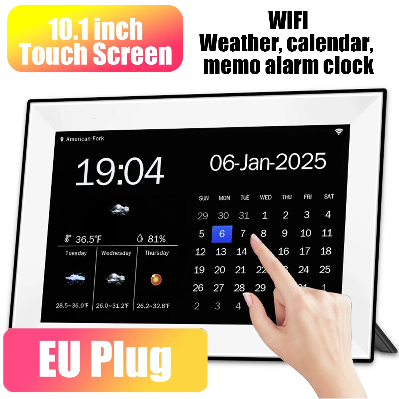 Digital Calendar Clock DC810-B &ndash; Touch Screen Display Feature NEW white-EU