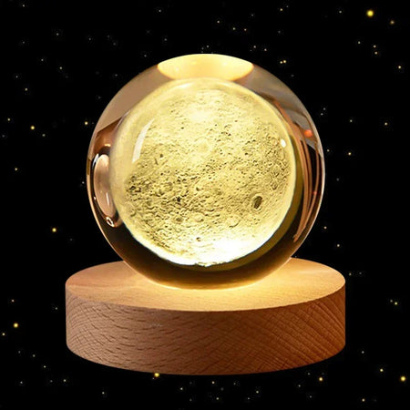 6cm 3D Crystal Ball &ndash; Wooden Base And Planet Earth Display The Moon