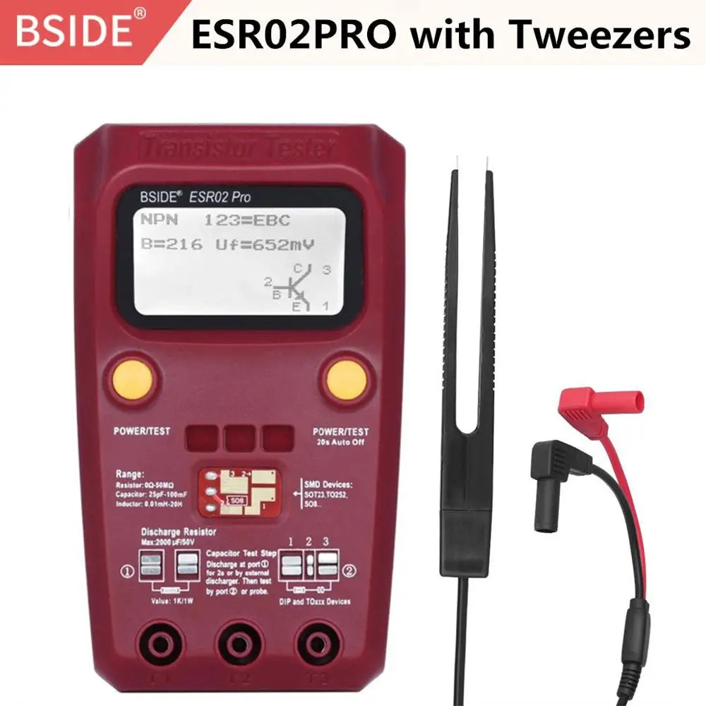 BSIDE ESR02PRO Transistor Tester SMD &ndash; Capacitance Testing ESR02PRO-RED-Twz / CHINA