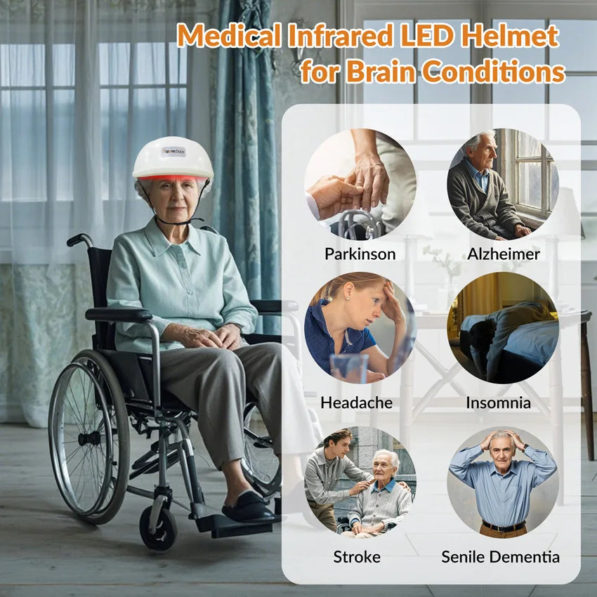 Infrarød hjernebehandling PBM fototerapi hjelm NIR 1070nm