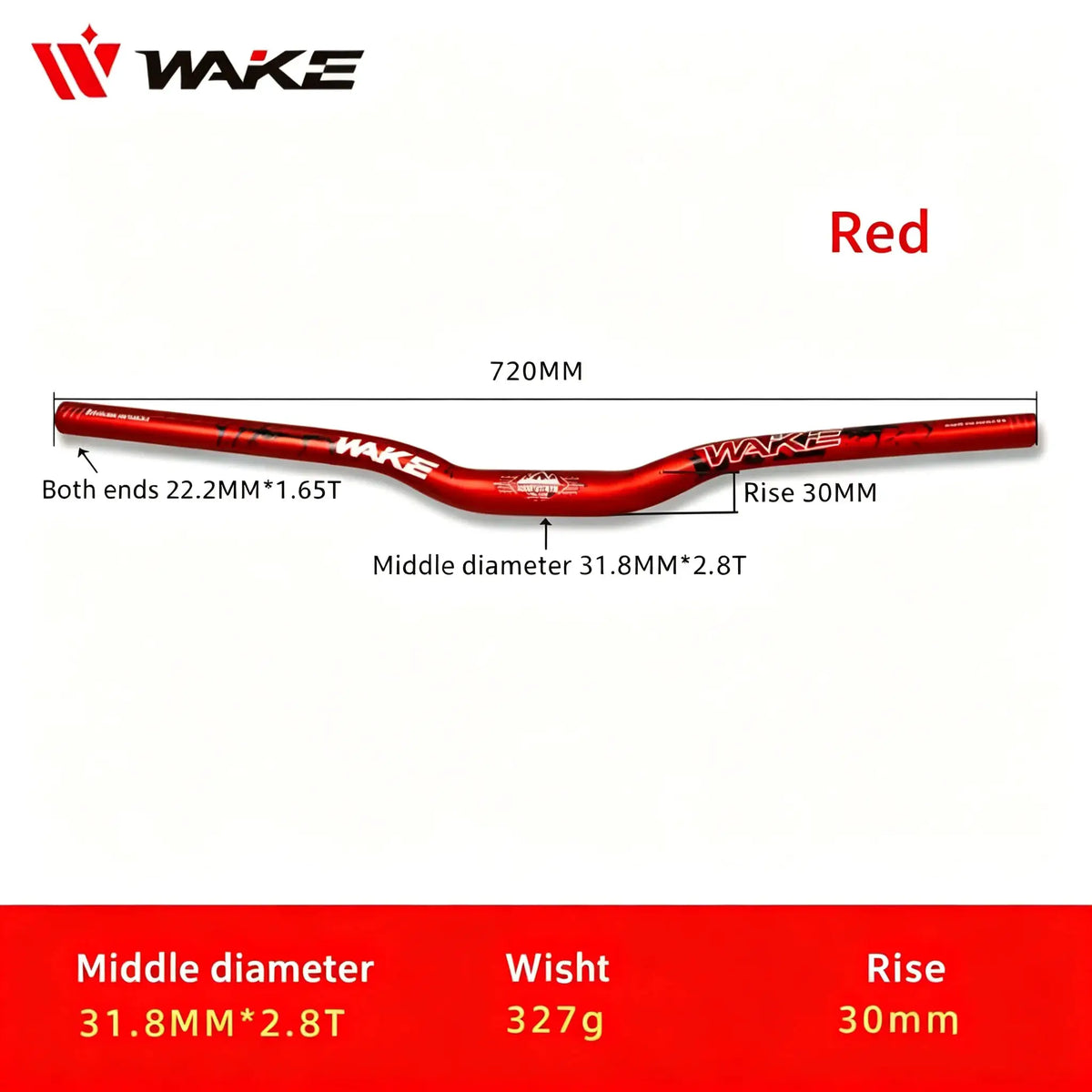 WAKE 30mm Riser Mountain Bike Handlebar 31.8mm*720/780mm Bicycle Handlebar Aluminum Alloy Bicycle Riser Bar Cycling Handle Bar by InterCyprus Trading Ltd
