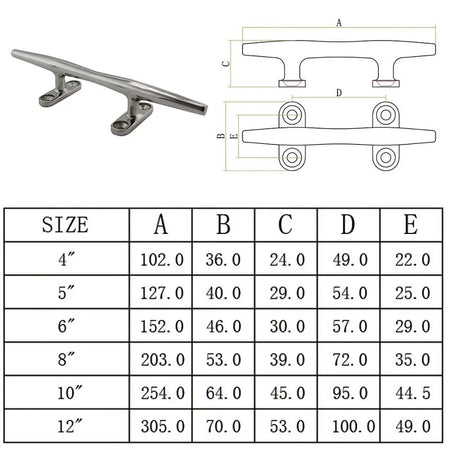 AISI 316 Deck Cleat 4-12 Inch &ndash; Marine Grade Resistant