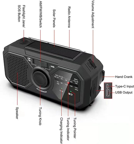 Portable Solar Radio 366 &ndash; Crank Dynamo USB Charger AM FM