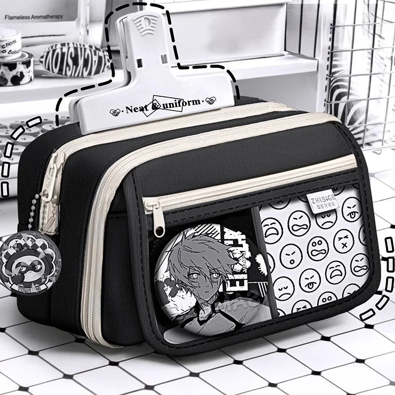 Inkpals Black Pencil Case - Large Capacity Kawaii School Organizer