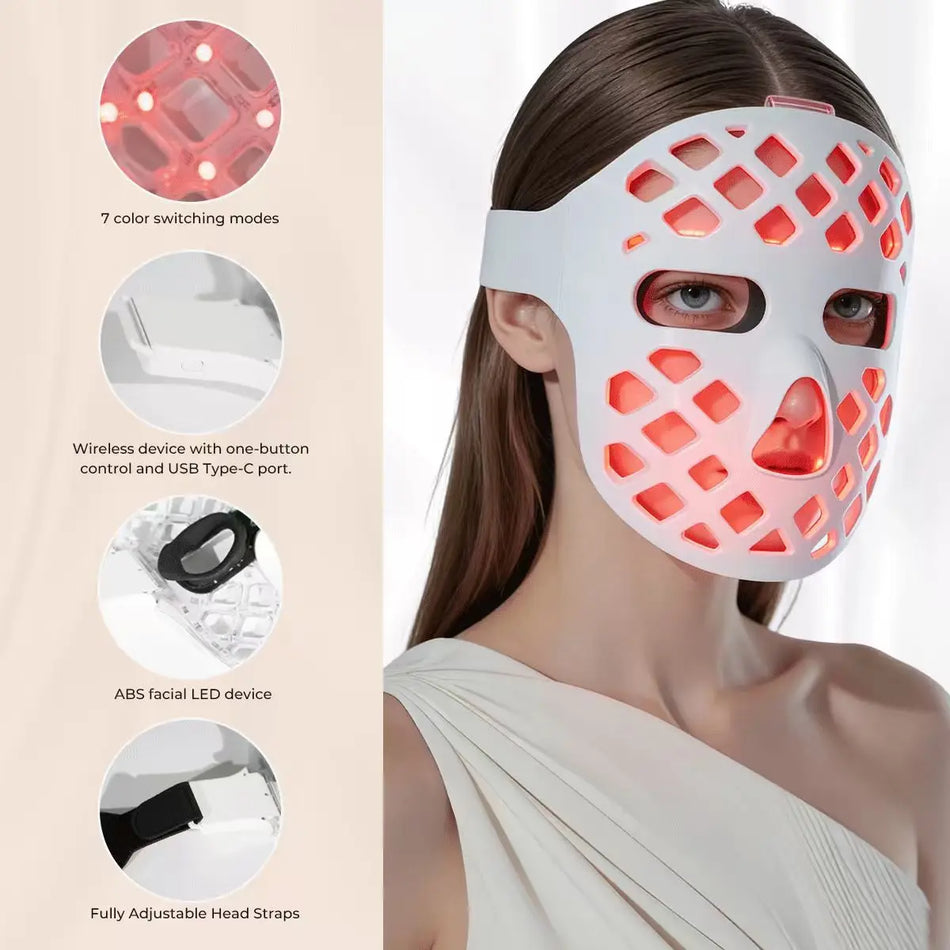 LED Face Mask With 8 Color Red NIR Light Therapy Anti-Aging Home Use