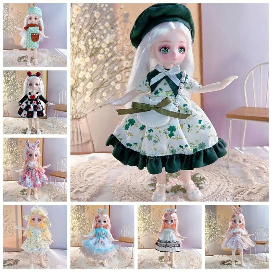 Dress Up BJD Doll Ancient Dress Doll 3D Eyes with Clothes Simulated Eye Hinge Doll Cute 1/6 BJD Removable Joints Doll Kids Toy