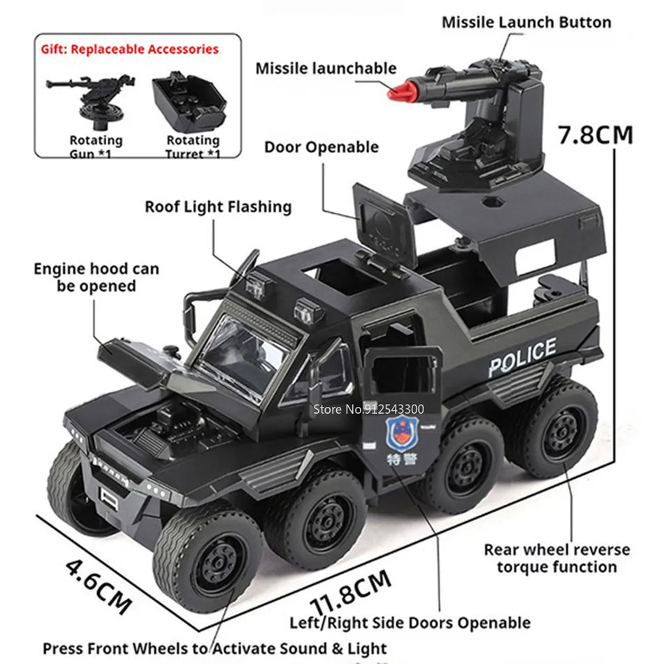 Modelo de Carro Off-Road em Metal Fundido 1:36 com Som e Luz, Retrocesso