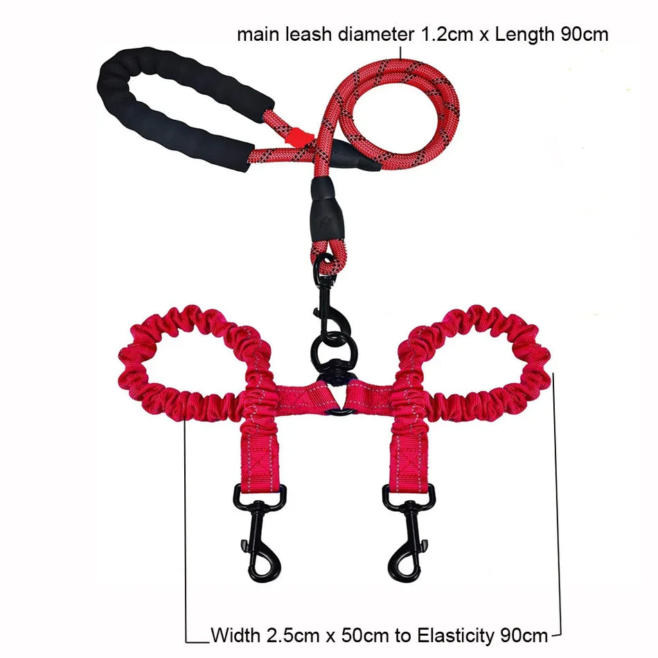 🟠 Double Dog Leash ,No Tangle Strong Dog Rope Shock Absorbing Bungee Reflectiv Two Dog Leashes For Large Medium Small Dog Walking