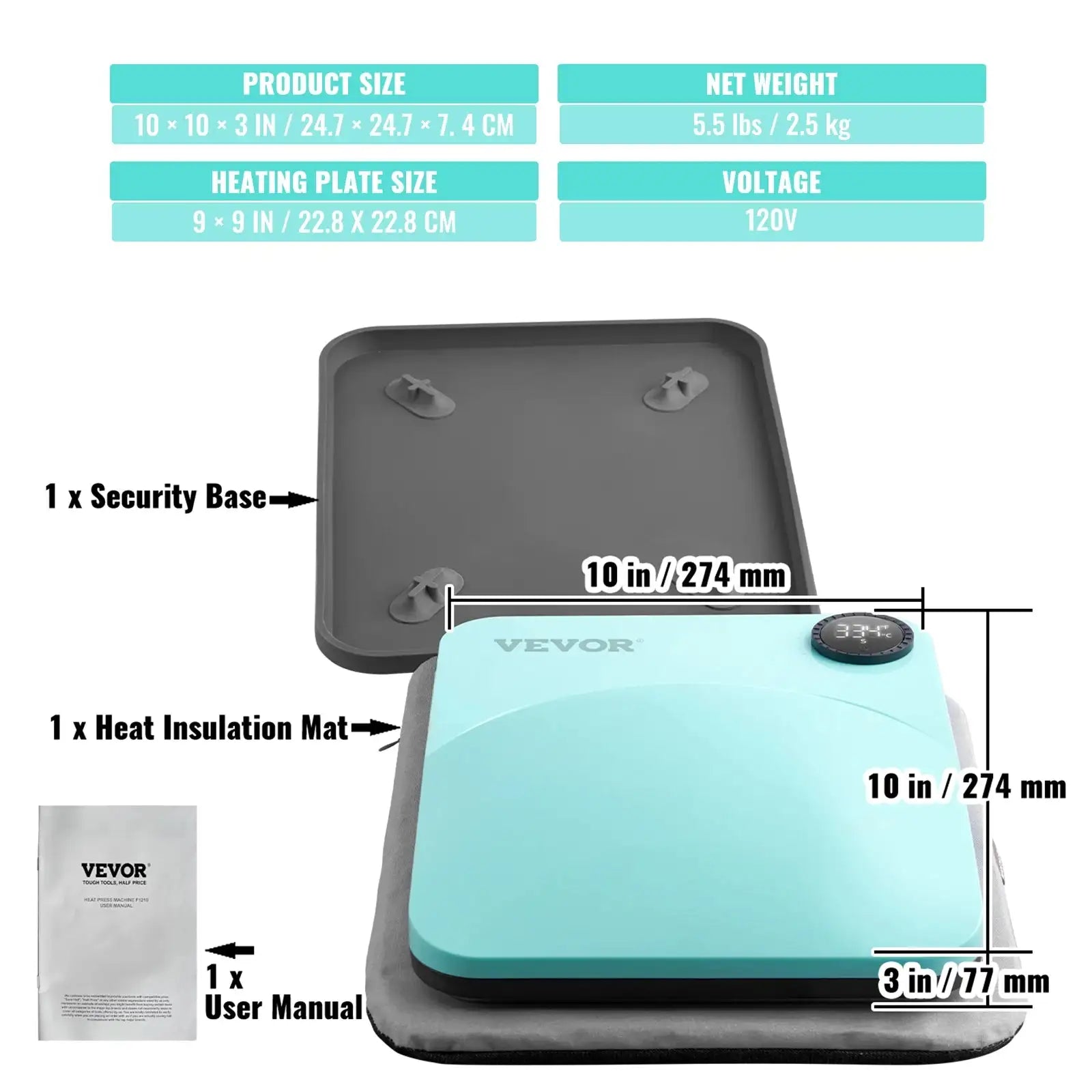 Portable Heat Press 9x9 12x10 For Sublimation DIY 9x9in Green / france
